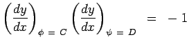 $\displaystyle \left( {dy} \over {dx} \right)_{\phi = C}\left( {dy} \over {dx}
 \right)_{\psi = D} = -1$